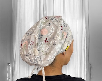 Graue Wildblumen Peeling-Hauben, Chirurgen-Chirurgen-Haube, Damen Peeling-Hüte, Boho Kappen, lange Haare Peeling-Hüte