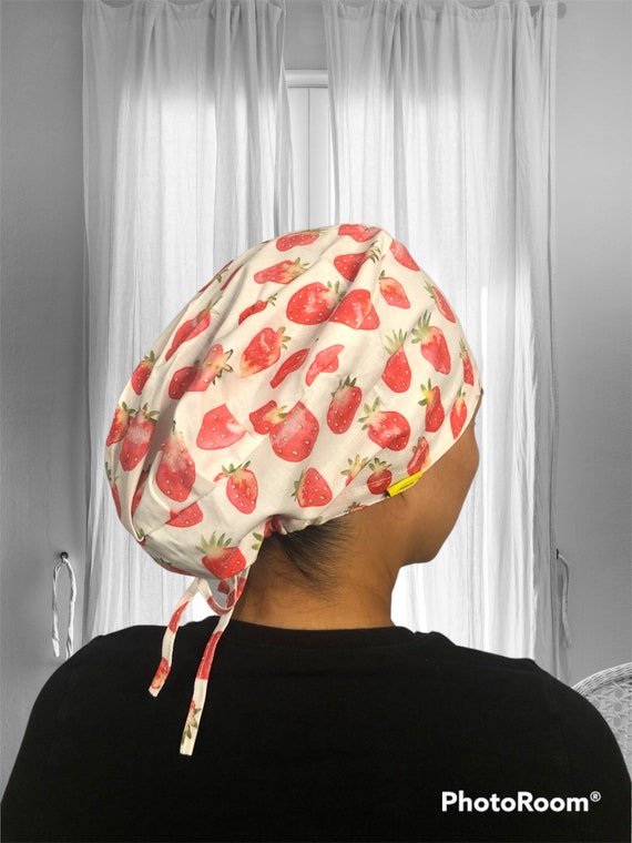 Strawberry Print Scrub Cap - Breathable Bouffant Hat For Nurses, Doctors & Food Service