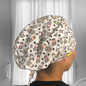 CORGI BOBA Scrub Caps for women, Milk Tea Surgical cap, long hair scrub cap, kawaii Ponytail scrub cap, surgeon gift, new grad nurse gift