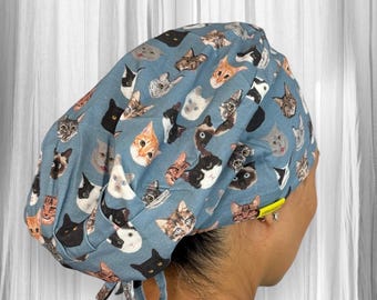 Cute cat faces - Scrub caps for women. Vet tech Surgical caps, Veterinarian surgeon scrub hat, new grad nurse gifts, Surgical Tech,