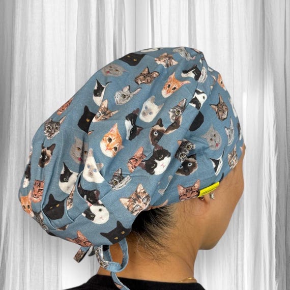 Cute Cat Faces - Scrub Caps for Women. Vet Tech Surgical  display picture 2