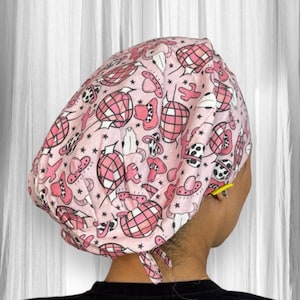 Disco Ball Cowgirl Scrub Caps for women,  cowboy Surgical cap, country music lover Scrub hats, nurse gift, western, space cowgirl