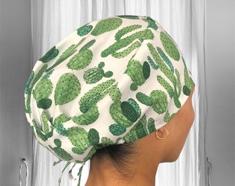 Succulent scrub caps for women,  cactus surgical cap women, botanical surgical cap, tanza scrub cap, ponytail scrub cap