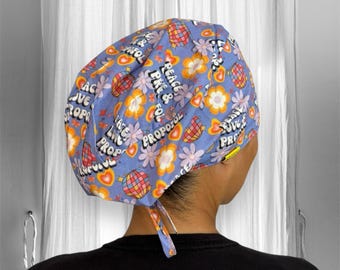 Gorros quirúrgicos con la frase "Paz, Amor y Propofol", gorros quirúrgicos para mujer de los años 70, regalo para anestesiólogos, gorros quirúrgicos hippies para anestesistas, técnicos de anestesia.