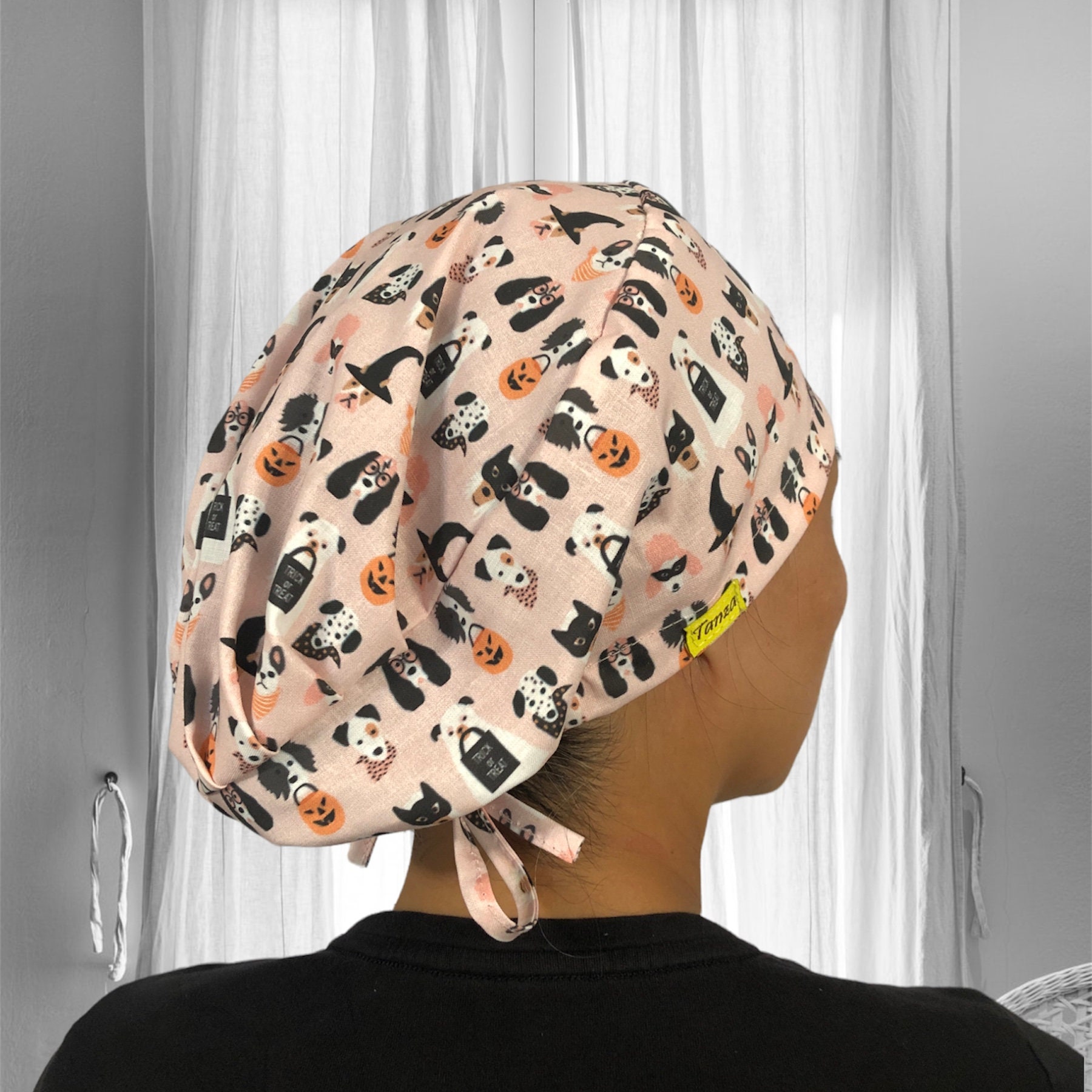 Women's Working Cap With Cotton Sweatband - Adjustable Elastic Bouffant Hat, Dog Paw Print Design - View #2