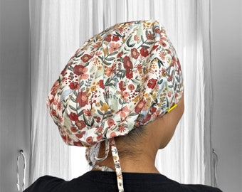 NEUE Arzt Geschenk Erde getönten Floral Peeling-Mütze, Großmutter Stil, Boho SATIN gefütterte Peeling-Mützen, Boho chirurgische Haube, neue grad Krankenschwester Geschenke