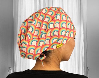 Vintage regenboog SCRUBKAPPEN, regenboog operatiemuts, scrubmutsen voor vrouwen, satijn gevoerde scrubmuts, scrubmuts, cadeau voor arts-assistent,