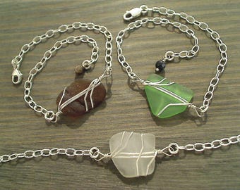 Sea Glass Sterling Silver Bracelet - Select Color & Length