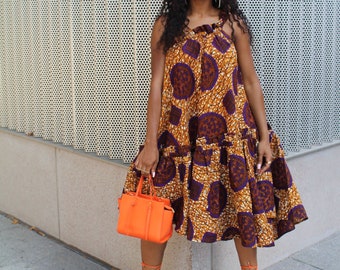 Ankara fabric flared dress African print one shoulder dress