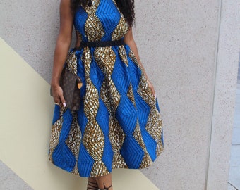 African fabric print midi dress ankara dress african wax midi dress african print dress criss cross back dress