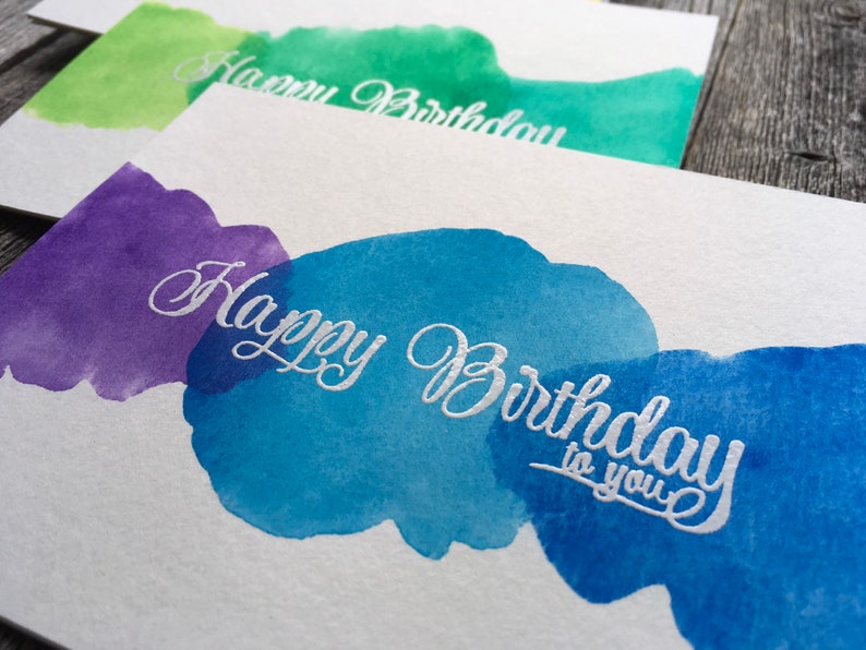 SET  Hand Painted Watercolor Birthday Cards Set Assorted image 1