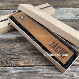 Personalized Distressed Leather Bookmark, Custom Engraved Leather Bookmark, Leather Bookmark with Pen Holder