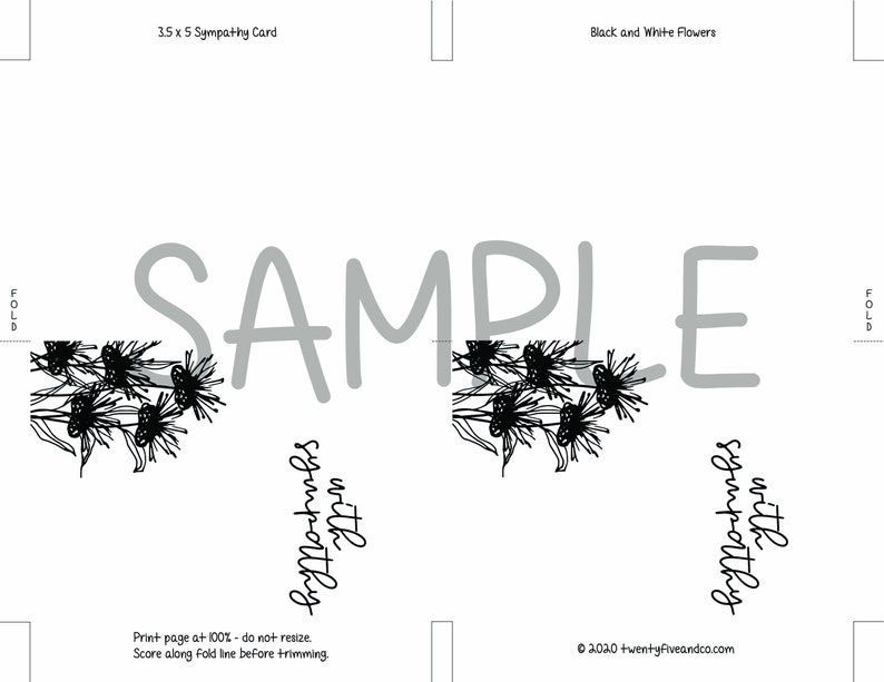 3 SIZES Printable Black and White Sympathy Card Instant - Etsy