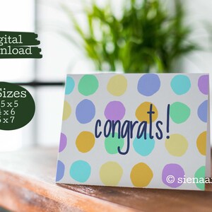 3 SIZES - Printable Congratulations Card for New Baby, Instant Download New Baby Card, Painted Dots Baby Card