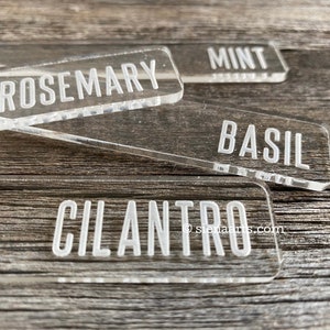 Custom Engraved Garden Markers, Personalized Clear Acrylic Plant Labels, Modern Herb and Vegetable Tags