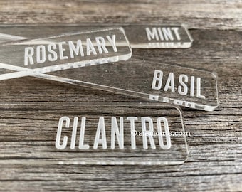 Custom Engraved Garden Markers, Personalized Clear Acrylic Plant Labels, Modern Herb and Vegetable Tags