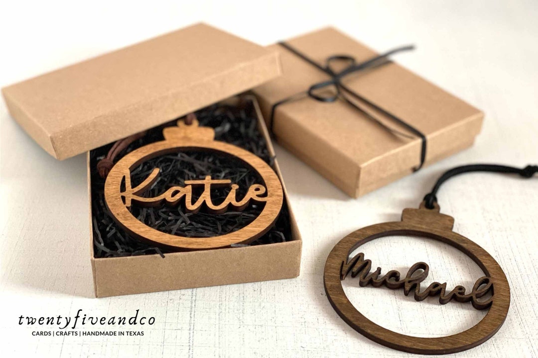Personalized Laser Cut Christmas Ornament, Custom Name Wood and Leather ...