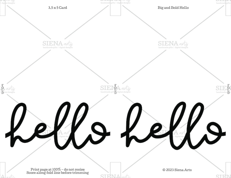 3 SIZES - Printable Black and White Hello Card, Instant Download Modern ...