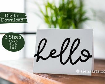 3 SIZES - Printable Black and White Hello Card, Instant Download Modern Just Because Card, Big and Bold Hello Card