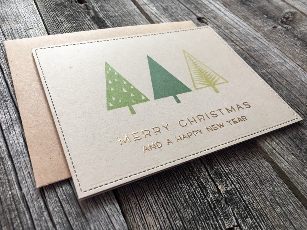 set of 5 geometric christmas cards handmade minimalist