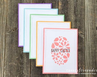 Set of 5 Handmade Easter Egg Cards, Cute Easter Cards, Rainbow Easter Card Set