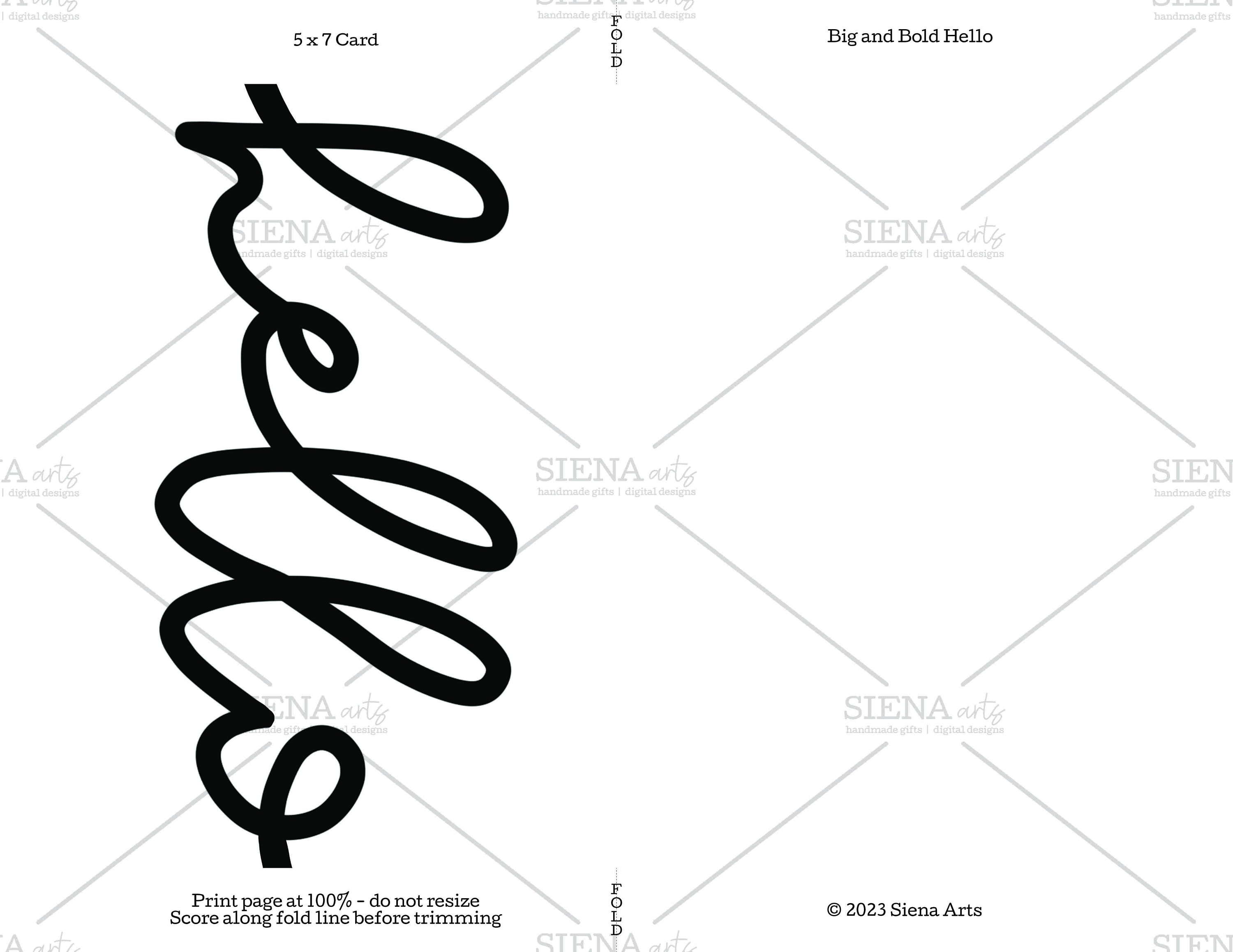 3 SIZES - Printable Black and White Hello Card, Instant Download Modern ...