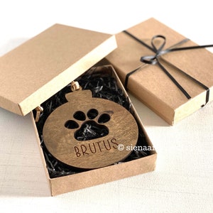 Personalized Laser Cut Wood and Leather Paw Print Ornament, Commemorative Pet Christmas Ornament, Keepsake Pet Ornament