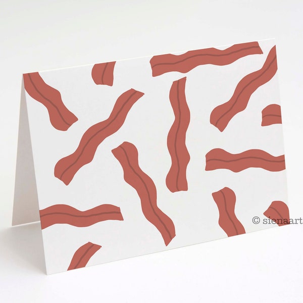 Bacon Print Any Occasion Cards, Minimalist Bacon Drawing Card Pack, Blank Bacon Lover Cards Set