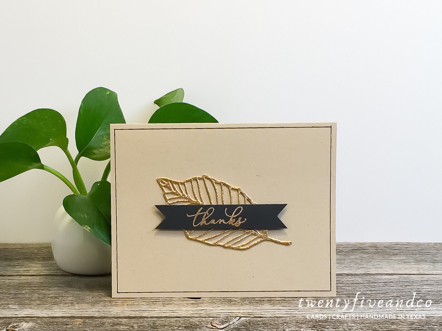 Handmade Thank You Card, Gold Skeleton Leaf