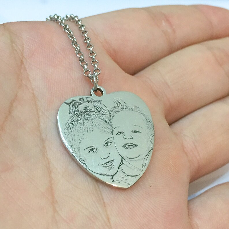 Photo Necklace Portrait Necklace Engraved Picture Necklace Etsy