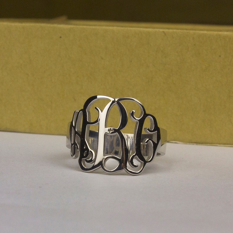 Initial Monogram Ring Personalized Monogram Ring Three Initial Etsy