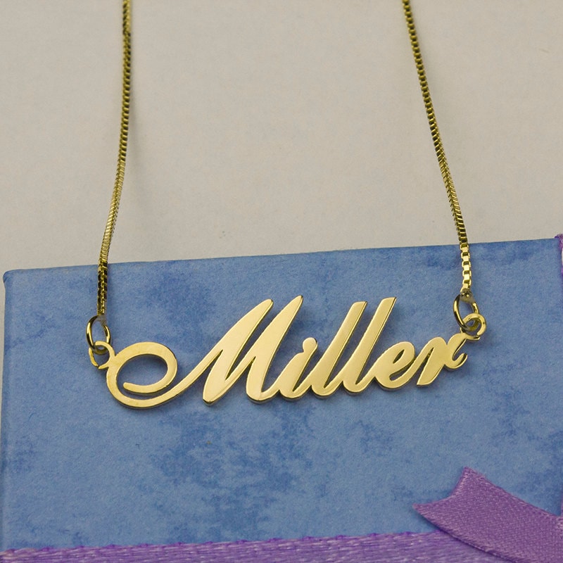 Name Necklace Gold Font Necklace Personalized Name Necklace Etsy