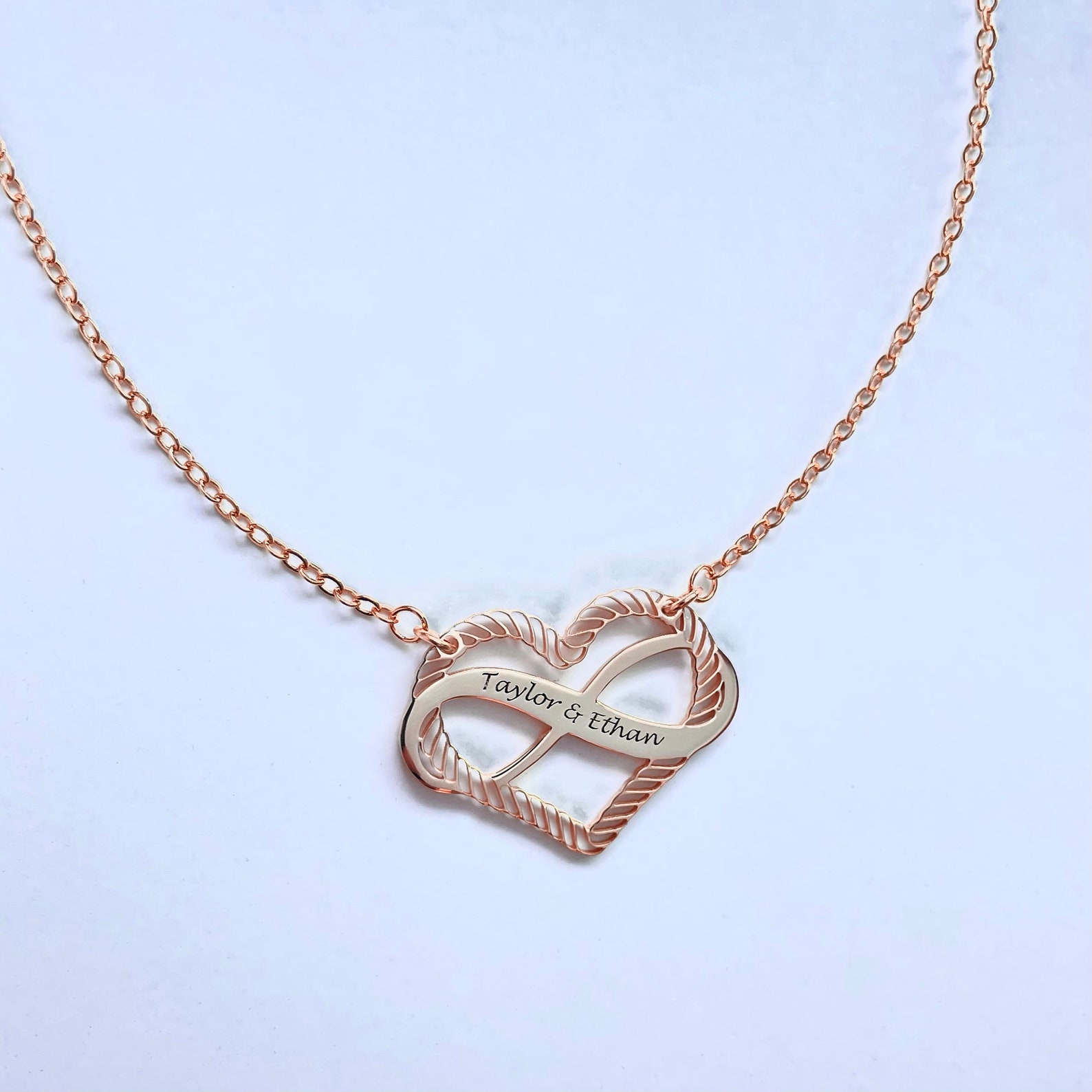 Personalized Heart Necklace Rose Gold Engraved Heart Etsy