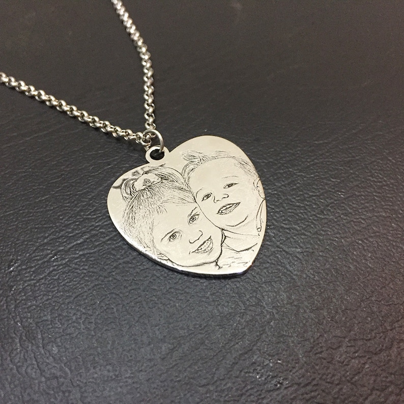 Photo Necklace Portrait Necklace Engraved Picture Necklace Etsy