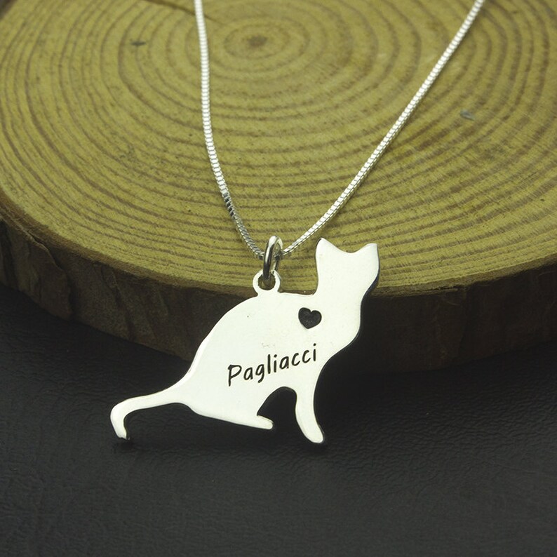 Cat Name Necklace Cat Engraved Necklace Sterling Silver Etsy