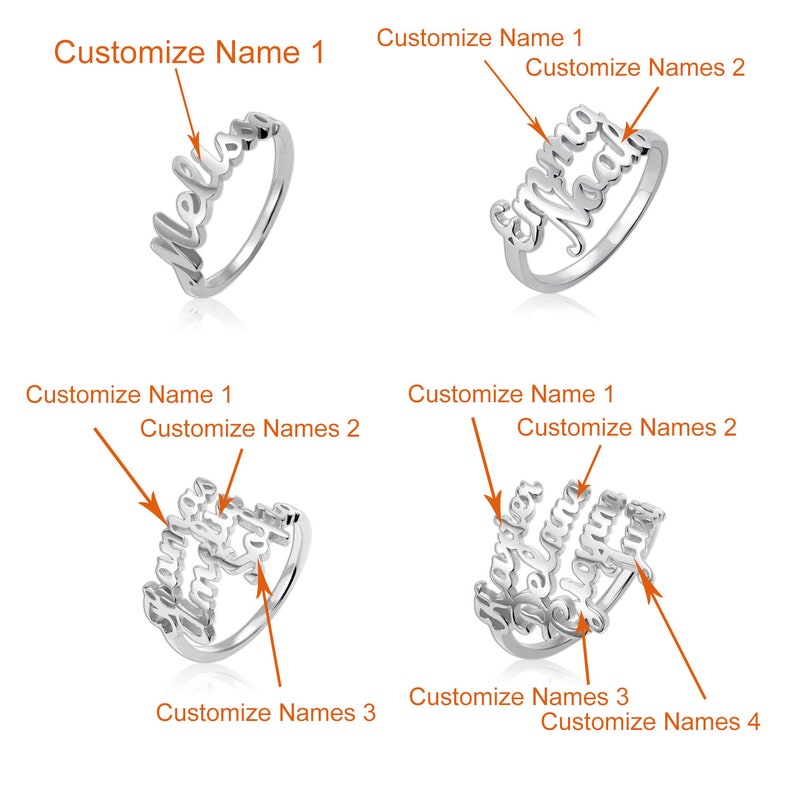 Personalized Multiple Name Ring, Name Ring, Family Name Ring ...