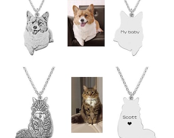 Pet Photo Necklace, Personalized Picture Necklace, Sterling Silver Cat Necklace, Custom Dog Necklace, Pet Memorial Gift, Pet Lover Gift