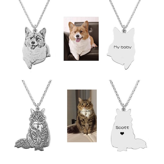 Pet Photo Necklace, Personalized Picture Necklace, Sterling Silver Cat Necklace, Custom Dog Necklace, Pet Memorial Gift, Pet Lover Gift