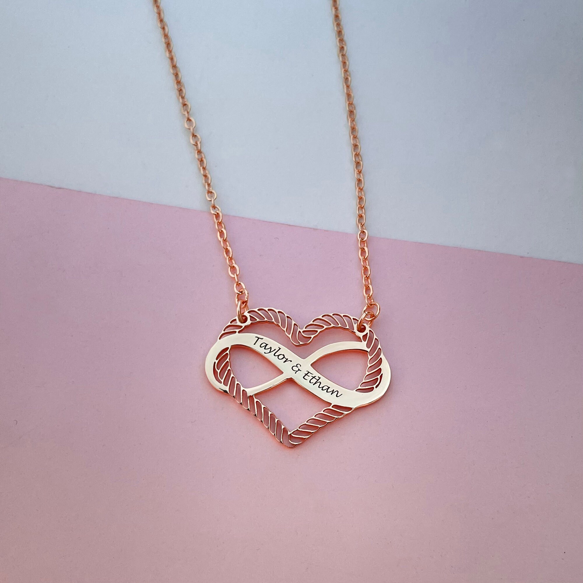 Personalized Heart Necklace Rose Gold Engraved Heart Etsy