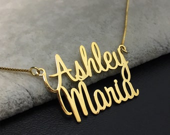 Double Name Necklace, Custom Name Necklace, Tiny Name Necklace, 2 layer Necklace, Gold Name Necklace, Gift Fot Guys