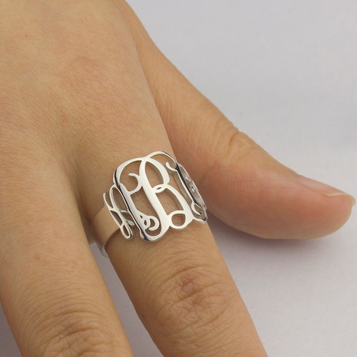 Sterling Silver Monogram Initial Ring Personalized Dainty - Etsy