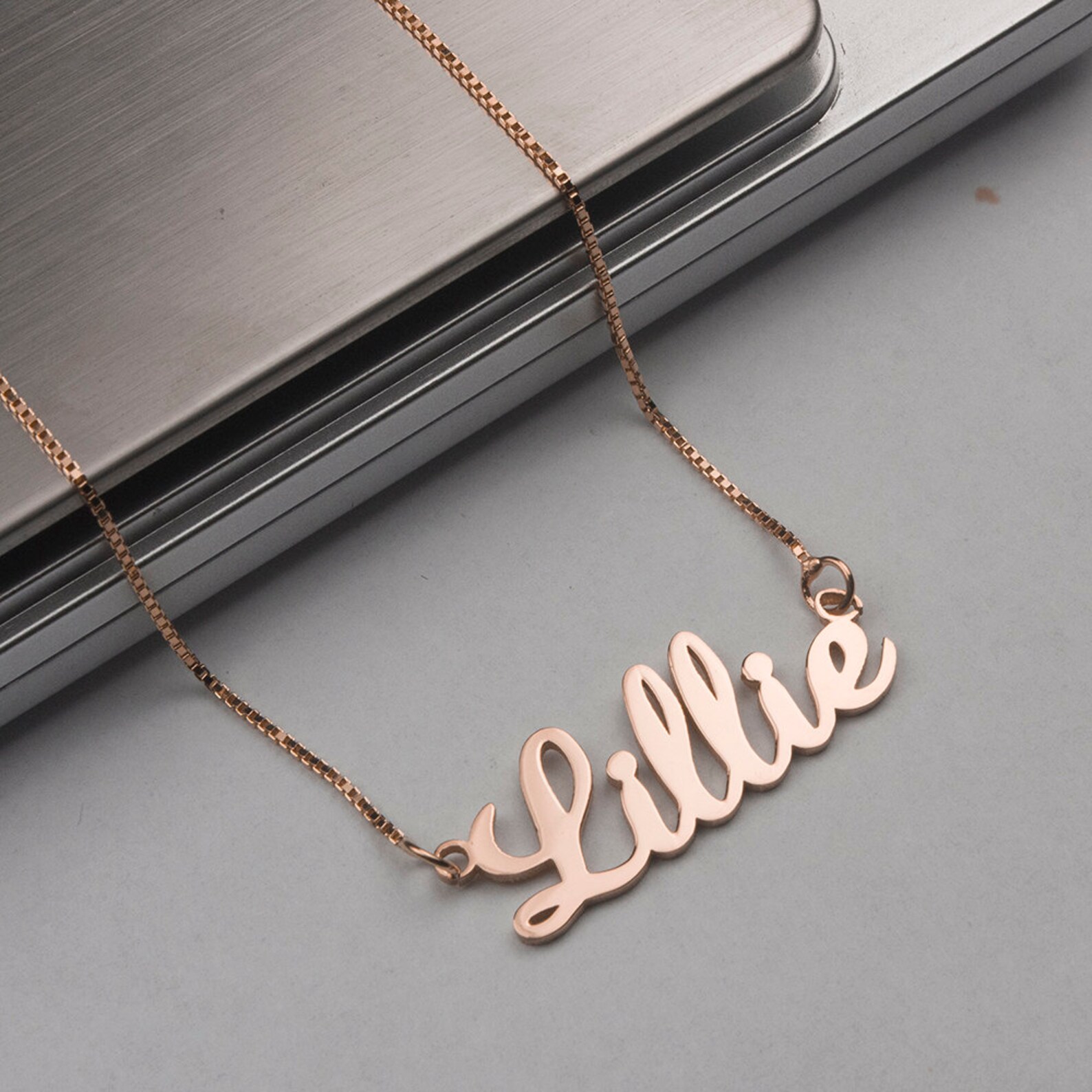 Unique Name Necklace Custom Name Plate Necklace Rose Gold Name Etsy