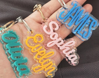 Personalized Gift Acrylic 3D Name Keychain Kids Backpack Name Tag, Party Favor Gift for Kids