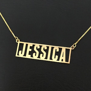 Name Necklace, Hollow Name Necklace, Gold Custom Necklace, Nameplate Necklace, Daily Name Necklace Silver, Gold, Rose Gold, Christmas Gift