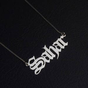 Old English Jewelry, Old English Necklace, Custom Name Necklace, Personalized Necklace, Old English Font Necklace, Sterling Silver Necklace