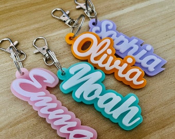 Personalized Acrylic Keychain, Acrylic Name Tag, Backpack Name Tag, Diaper Bag, Custom Name Keychains, Lunchbox Name Tag, Retro Name