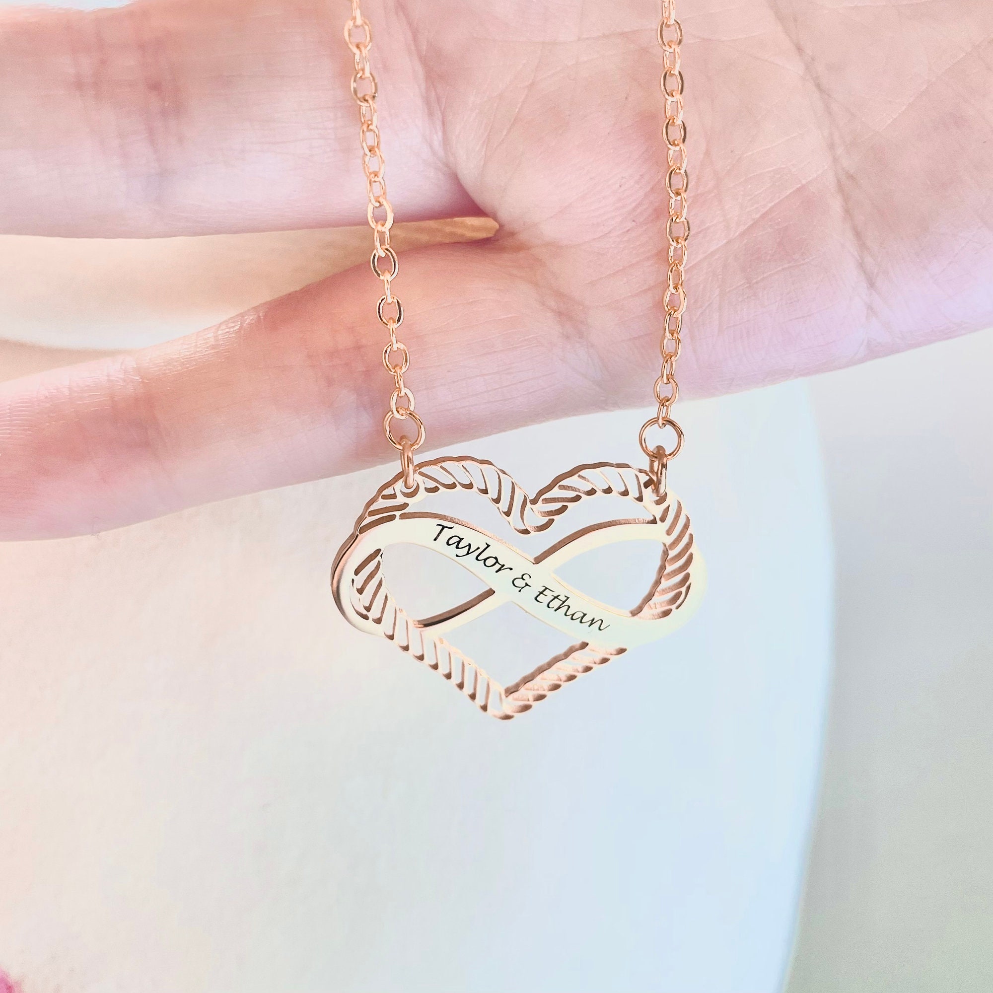 Personalized Heart Necklace Rose Gold Engraved Heart Etsy