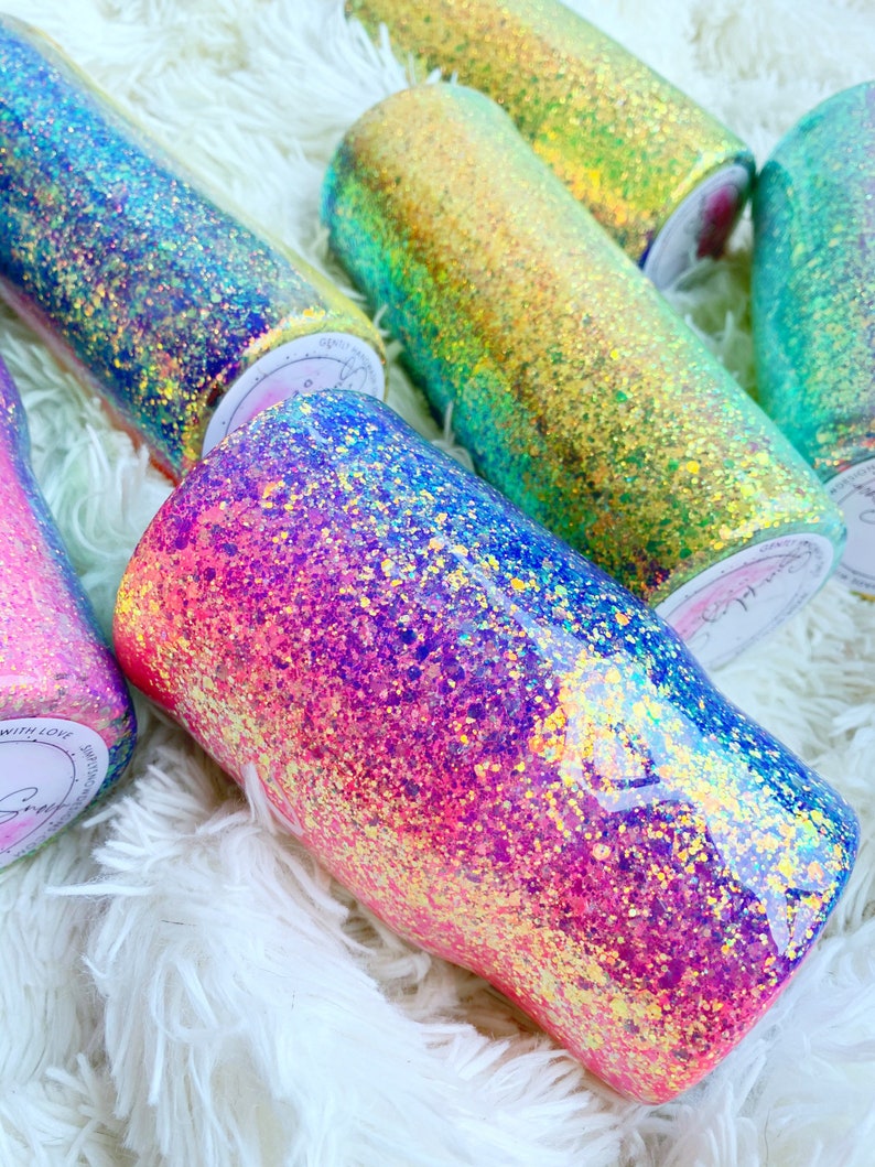 RAINBOW OPAL Glittered Tumbler Customized Stainless Tumbler Etsy