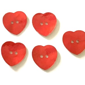5 Red heart Pearly Buttons, 20 mm x 20 mm