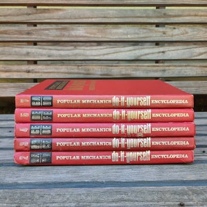 Popular Mechanics Books/Collection/Do It Yourself Encyclopedia/Book Set/Illustrated/DIY/Red/Gold/1960s/1970s/Home Improvement/Lot/Bookshelf image 1